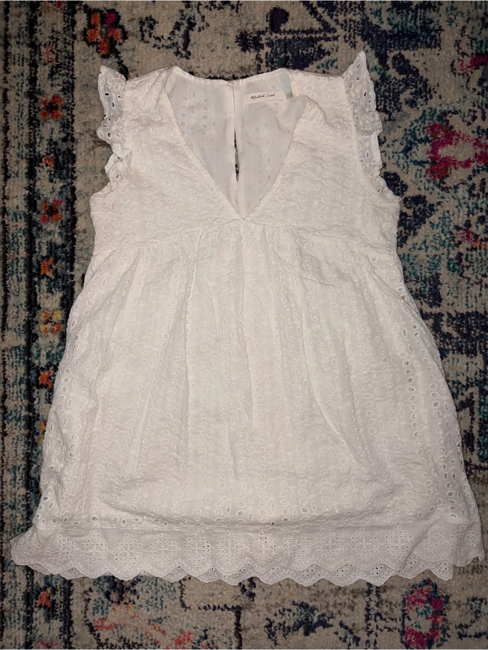 Mustard Seed White Eyelet V-Neck Mini Dress